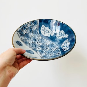 Japanese Porcelain Bowl, Vintage Mino Ware Chiyama Kiln Blue and White Bowl, Hand-painted Abstract Pattern Bowl