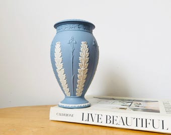 Wedgwood Blue Jasper Acanthus Leaf 8" Vase, Blue And White Vase