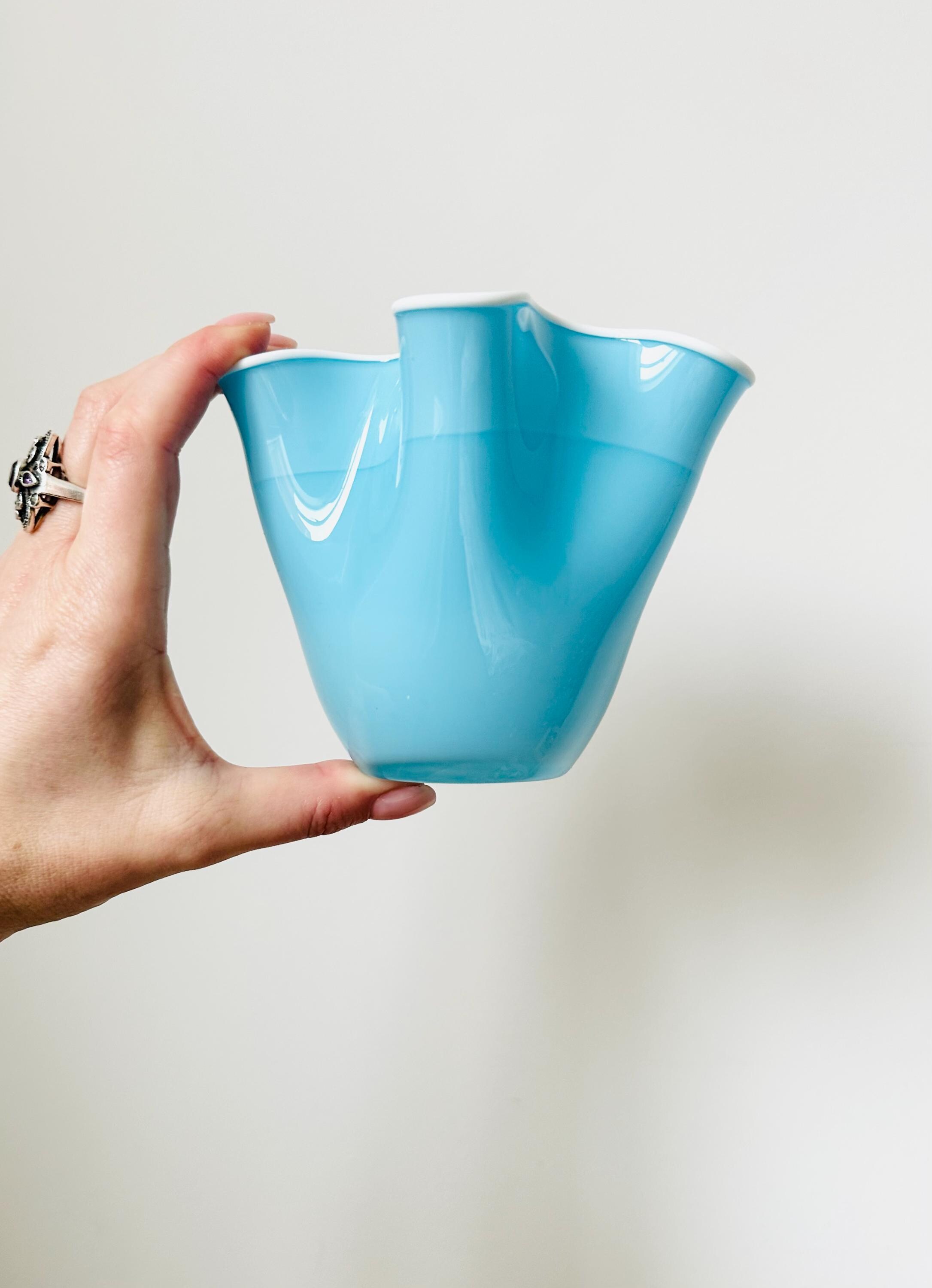 Handkerchief Vase, Ruffled Glass Vase, Blue Glass Vase, Small Vase - Etsy