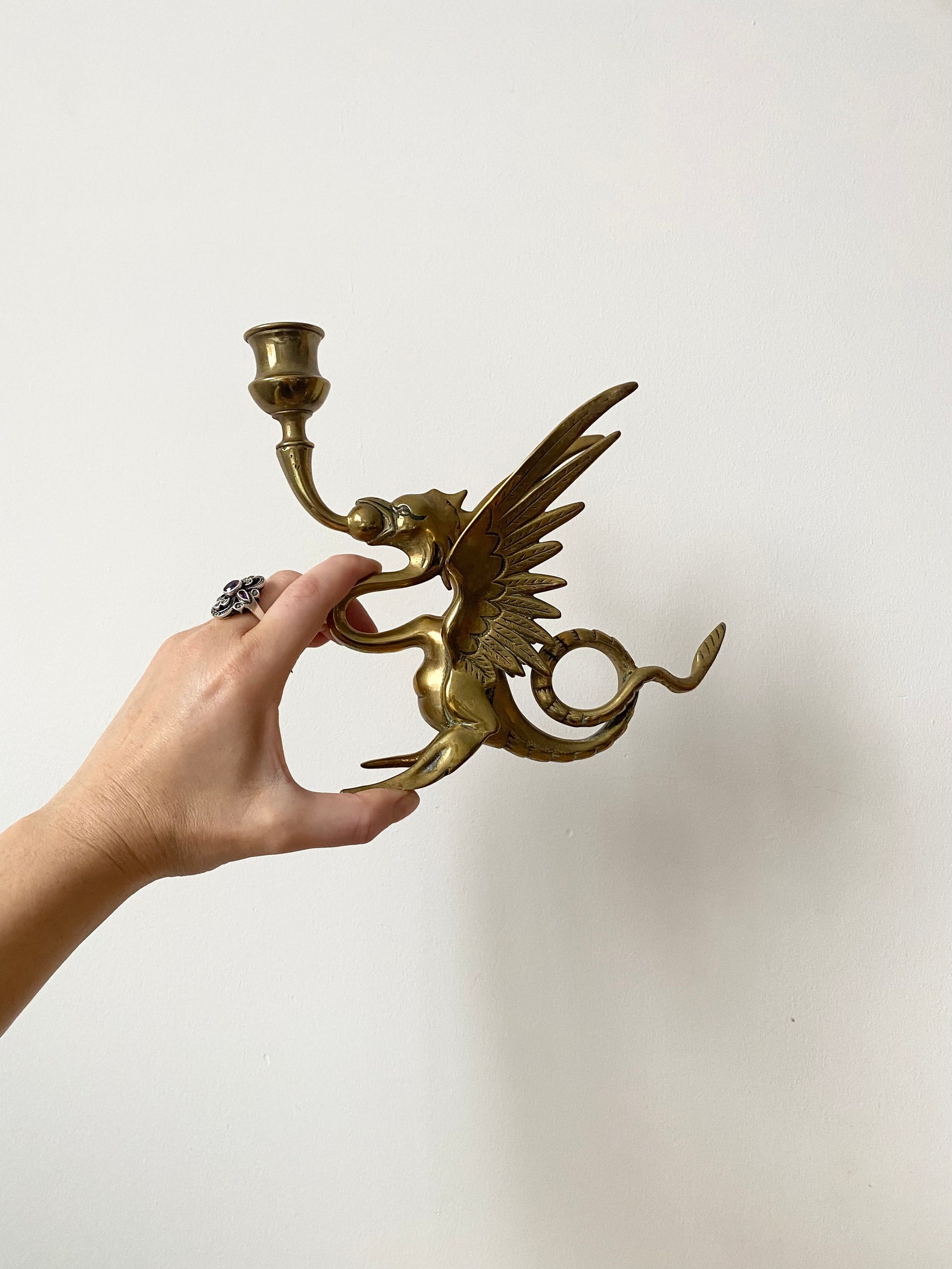 Antique Brass Dragon Candle Holders Pair of Phoenix Candle Etsy