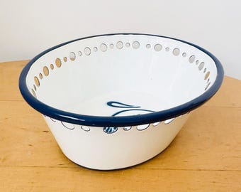 Vintage IKEA Arv Idyll Enamel Bowl, White & Blue, Cottage Chic