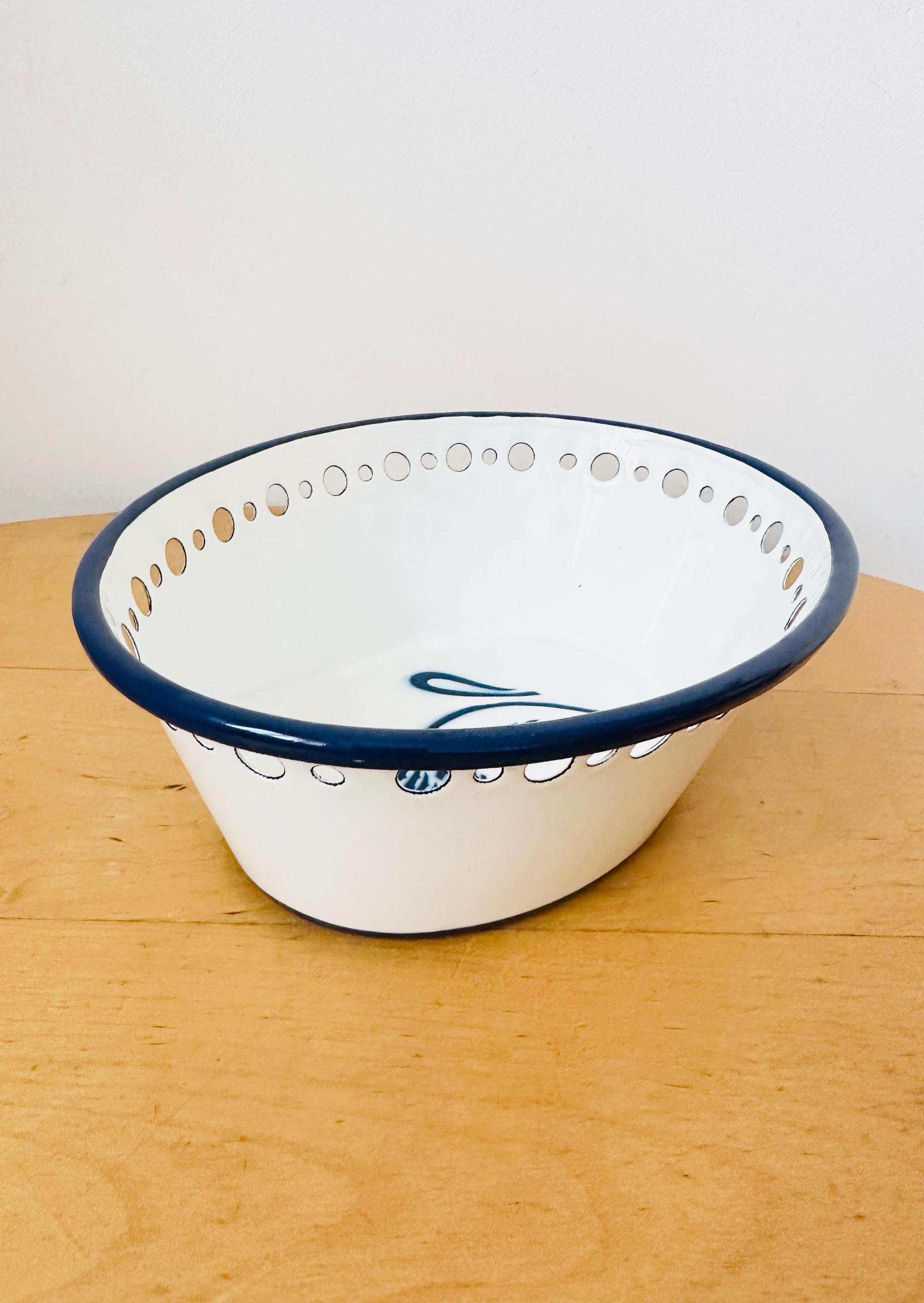 Vintage IKEA Arv Idyll Emaille-Schüssel, weiß & blau, Cottage Chic