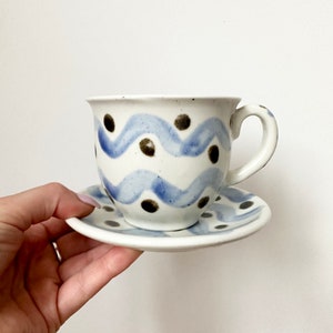 Handmade Pottery Teacup And Saucer, Abstract Motif Cup image 3