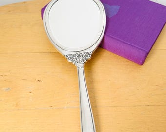 Antique Silver Plated Hand Mirror, Round Vanity Mirror
