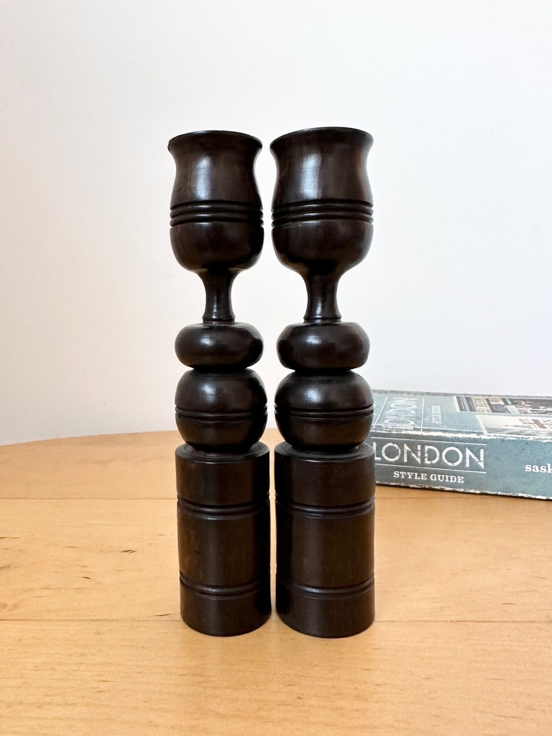 Pair of Vintage Wooden Candlestick Holders image 5