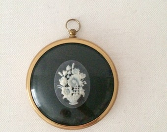 Round Miniature Vintage Frame, Floral Cameo
