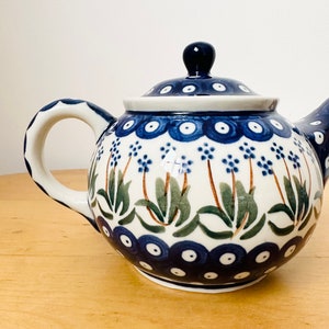 Boleslawiec Pottery Teapot, Hand Painted Teapot, Floral Design, Polish Pottery image 3