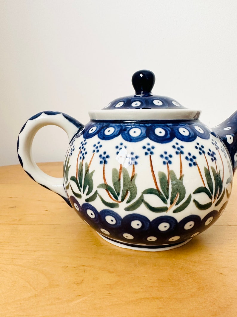 Boleslawiec Pottery Teapot, Hand Painted Teapot, Floral Design, Polish Pottery image 3