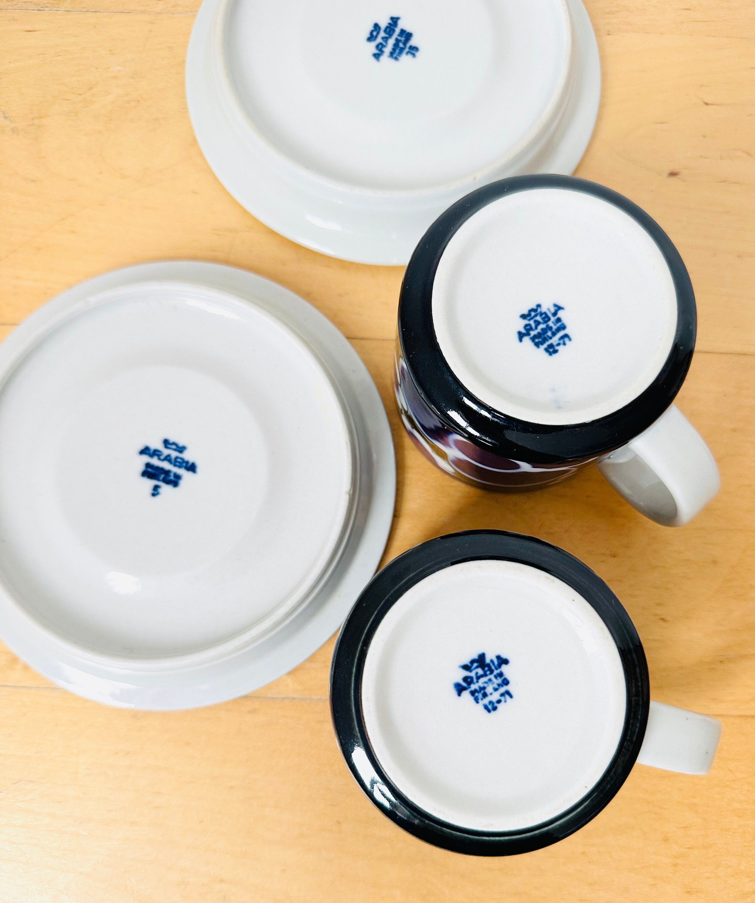 ARABIA アラビア Anja Jaatinen Winquist Cup&amp;S Vintage Arabia Finland Gilded Coffee Cup Set Named 