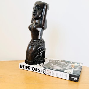African Woman Wooden Statue, Hand-carved Ebony Sculpture, Vintage Carving,African Tribal Art