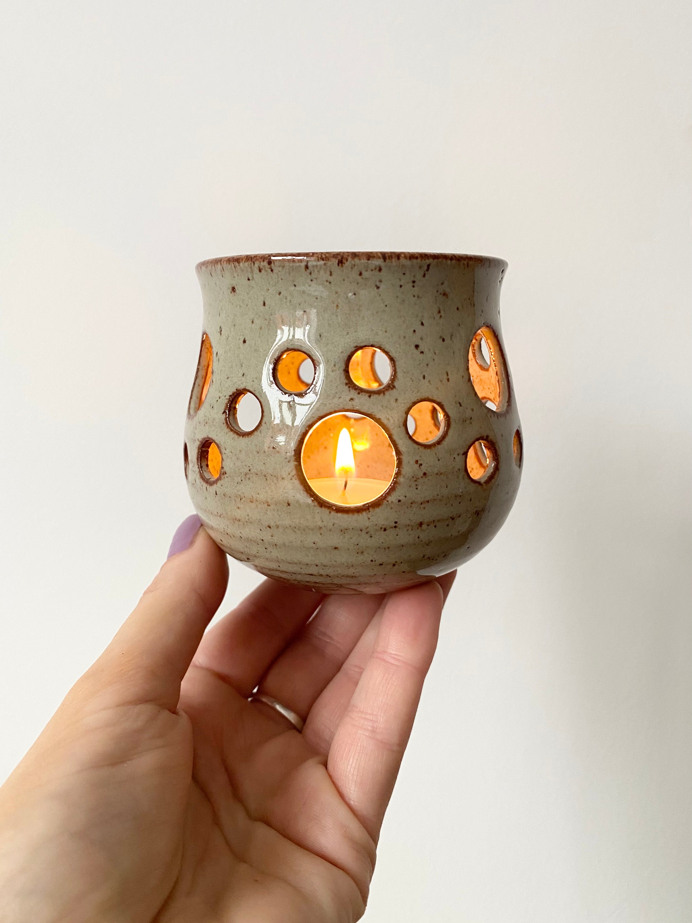 Pottery Candle Holder Tea Light Holder Brown Pottery Etsy UK