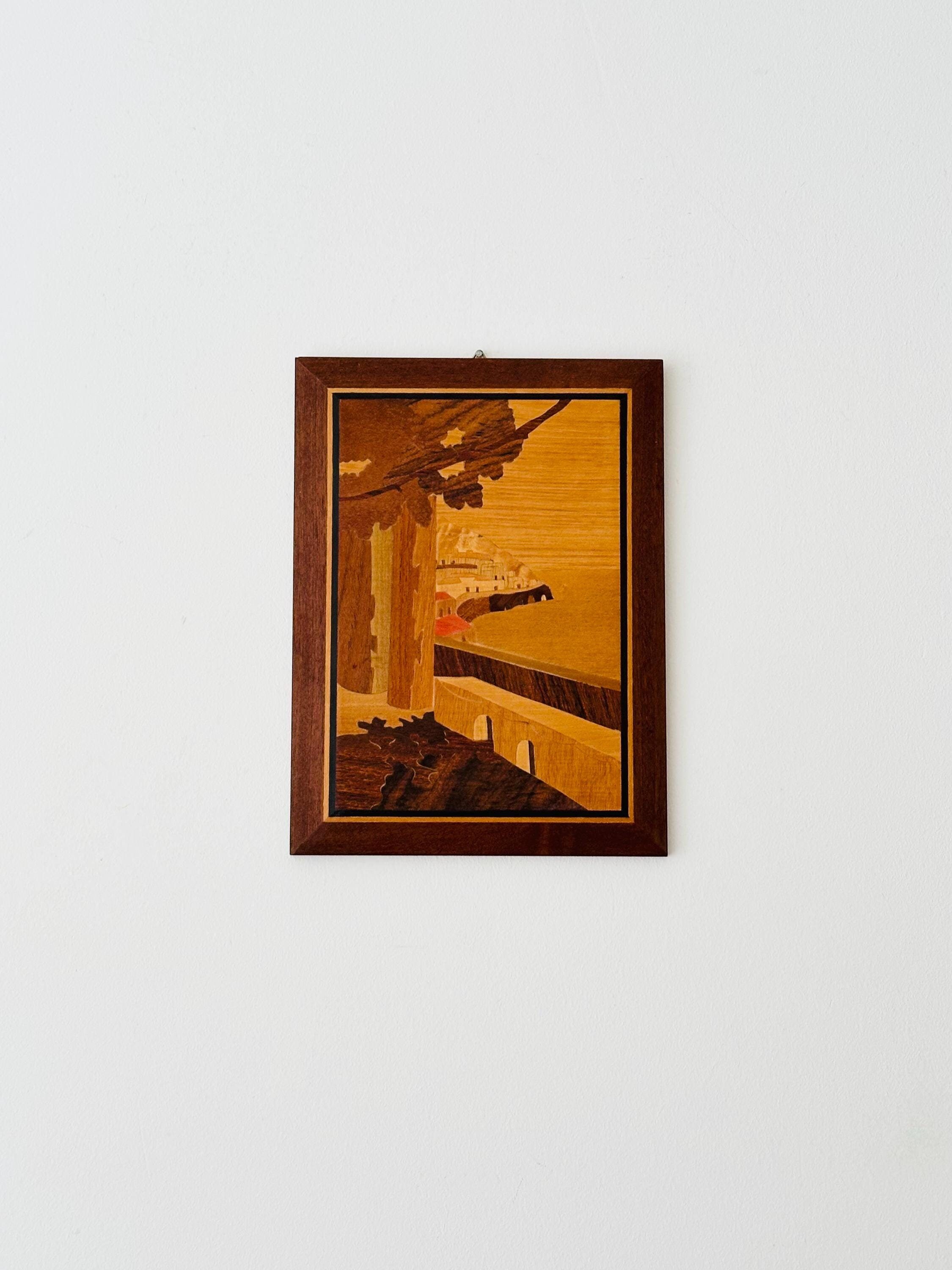 Inlaid Wood Marquetry Picture, Italian Art, Vintage Wooden Picture