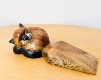 Vintage Katze Türstopper aus Holz