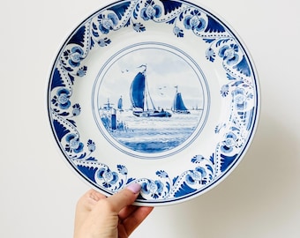 Vintage Royal Delft Hand-Painted Porcelain Plate, De Koninklijke Porceleyne Fles, Sailling Boat Motif, Wall Hanging, Nautical Wall Decor