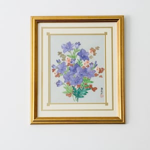 Original Chinese silk painting, Vintage watercolour painting by Lou Li Sai, Limited Edition Signed Painting, Azaleas Painting