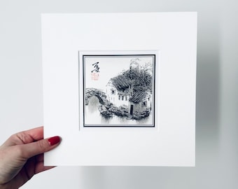 Original Unframed Chinese Ink Painting, Black And White Painting