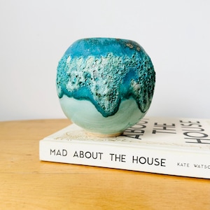 Rare Fat Lava Vase, Jan Lewin Cadogan, Handmade Pottery Vase, Turquoise Flower Vase