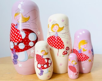 Juego de muñecas de madera de hadas para anidar, muñeca Matryoshka