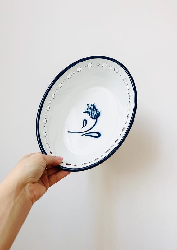 Vintage IKEA Arv Idyll Emaille-Schüssel, weiß & blau, Cottage Chic
