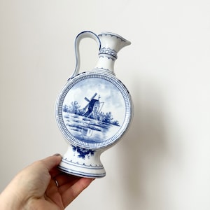 Moon Vase, Windmill Pitcher, Dutch Vase, Hand-painted Blue and White Vase