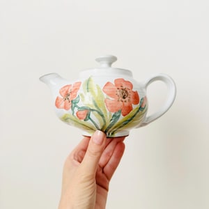 Small Handmade Pottery Teapot, Kate Weaver Glazed With Poppies