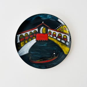 Plato de pared pintado a mano, placa de pared Venezia, colgante de pared, decoración de pared de cerámica