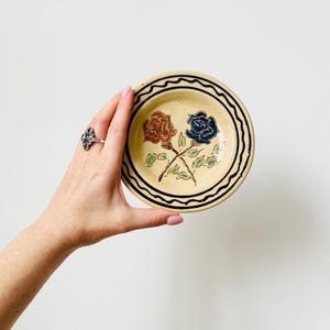 Handmade Terracotta Plate, Hand-painted Plate, Roses, Floral Motif Plate
