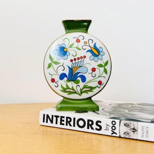 Vintage Porcelain Lubiana Vase, Polish Folk Art Pattern, Made For Toruń, 1980s Commemorative Vase