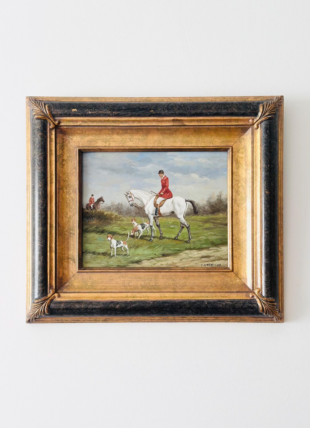 Vintage Fox Hunting Oil Painting Framed Equestrian Sporting Art, C ...