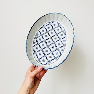 Quiche Baker, Casa Reggia, Italian Porcelain, Blue & White Baking Dish, Oval Quiche Dish, Tart Dish