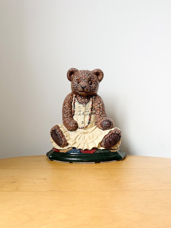 Large “wright Studios'' Teddy Bear Cast Iron Door Stop - Etsy