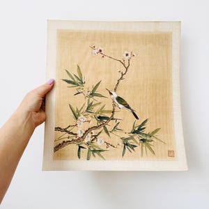 Antique Original Japanese Silk Painting, Unframed Hand-painted Watercolour Painting, Oriental Art