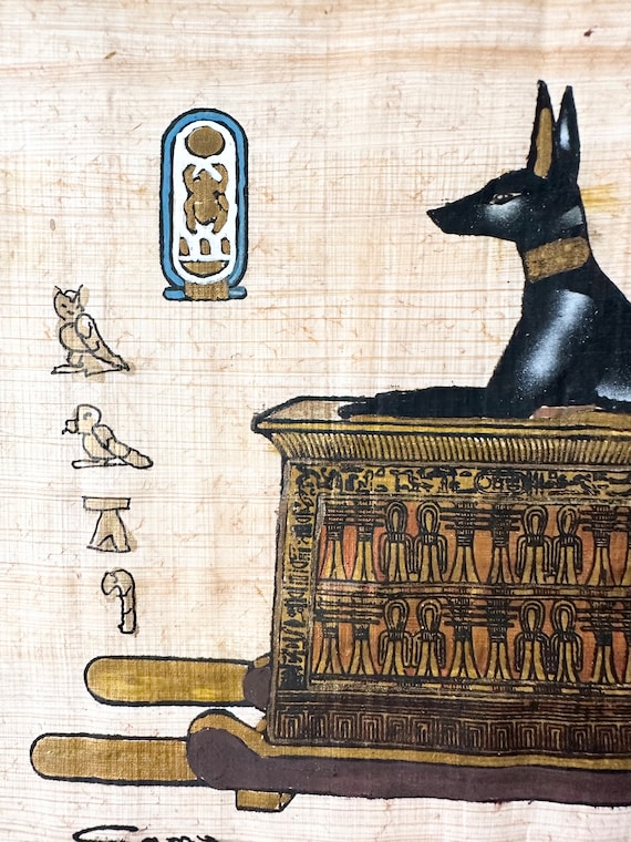 ヴィンテージパピルス絵画 古代エジプトの死者の神アヌビス - Etsy 日本