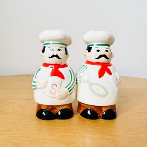 Vintage Italian Fat Chef Salt and Pepper Shakers, Condiments Cruets, Quirky Table Decor