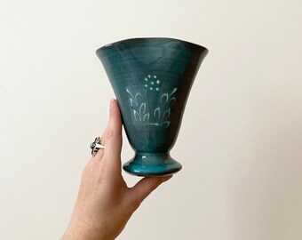 アースブラウン×ブルーグラデーション手作り陶器花瓶 オランダで見つけたグラデーションが美しいフラワーベース