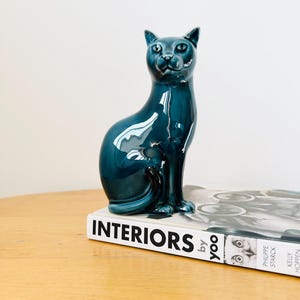 Poole Pottery Cat, Blue Cat Figurine, Retro Cat Figurine, Gift for