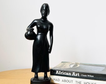 African hand carved wood sculpture of woman, African tribal art