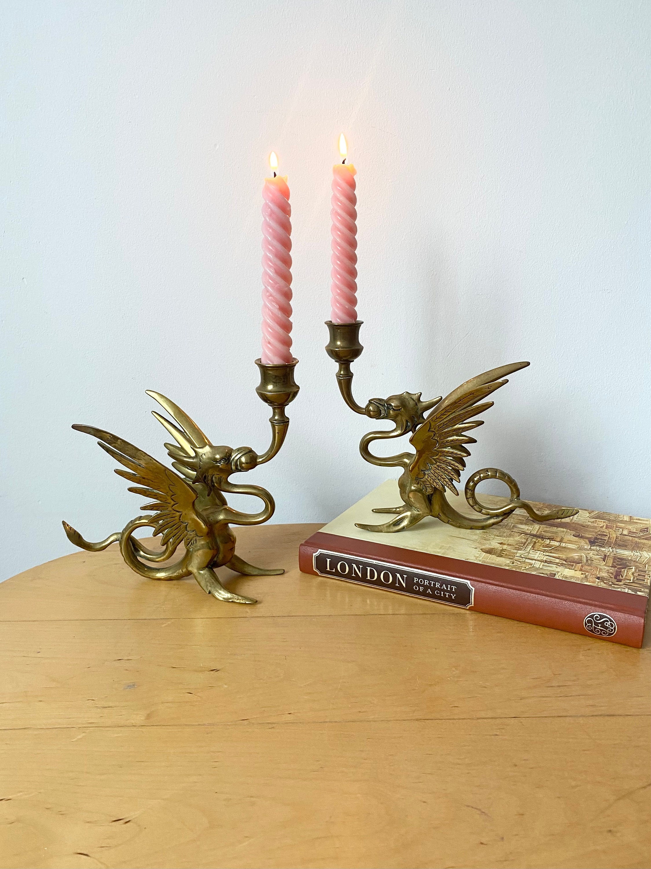 Antique Brass Dragon Candle Holders, Pair of Phoenix Candle Holders,  Griffin, Firebird, Mythical Birds -  Australia