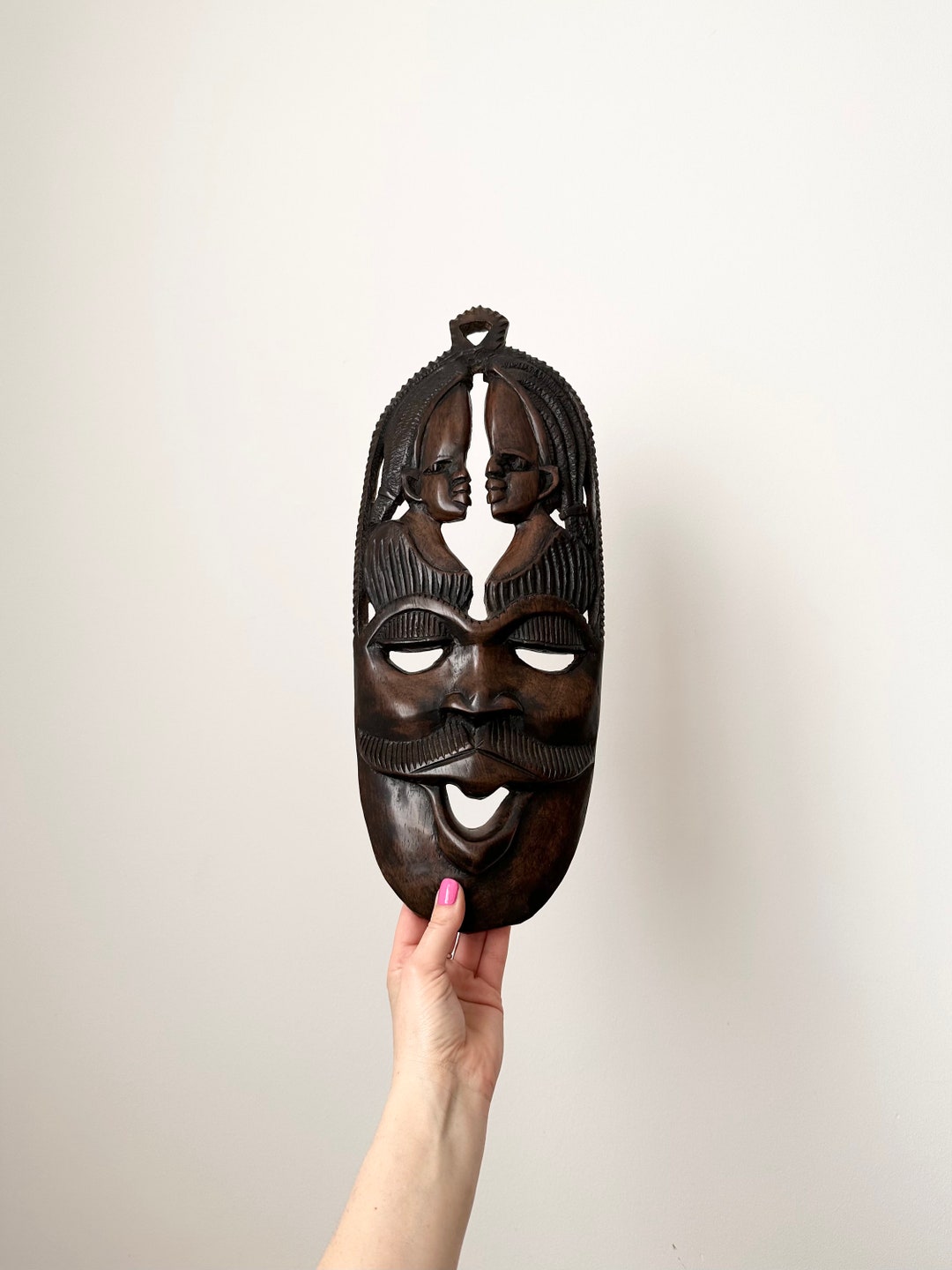 Vintage African Wood Carving Wall Hanging, Woman and Man Wall Plaque