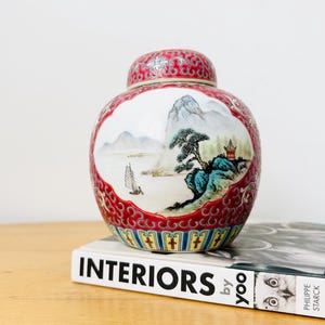 Chinese Ginger Jar, Mun Shou Rose Pattern, Hand- Painted Chinese Porcelain