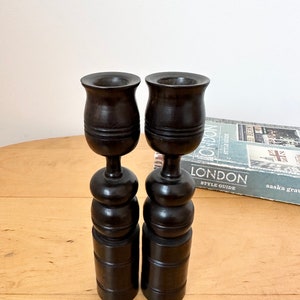 Pair of Vintage Wooden Candlestick Holders image 4