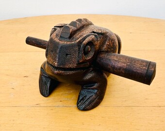Guiro Croaking Wooden Frog With Mallet, Musical Instrument Sound Block, Wooden Frog Instrument