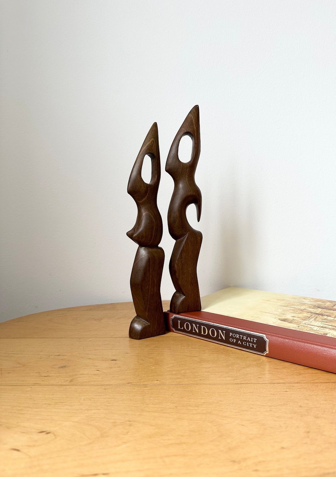Hand Carved Biomorphic Wooden Sculptures, Man and Woman, Abstract Wood