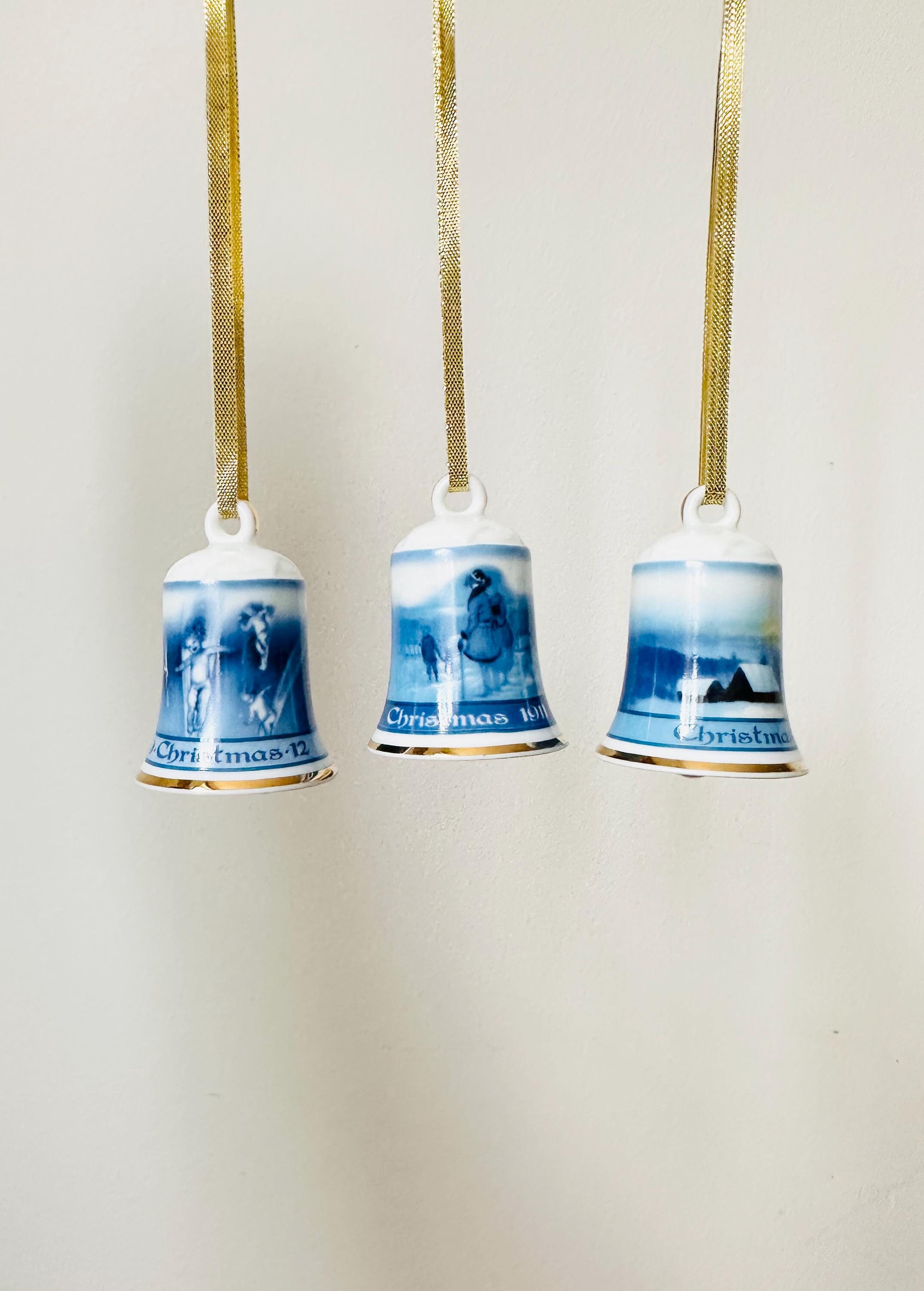 Rosenthal Porcelain Bell, Set of 3 Blue and White Christmas Tree