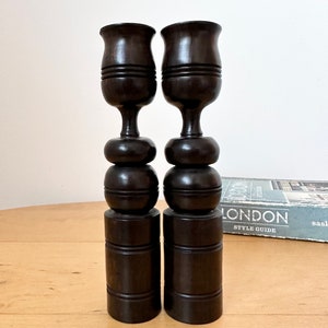 Pair of Vintage Wooden Candlestick Holders image 2