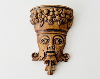 Handmade Man Face Pottery Wall Vase, Brown Wall Plant Pot, Wall Pocket, Patio Decor