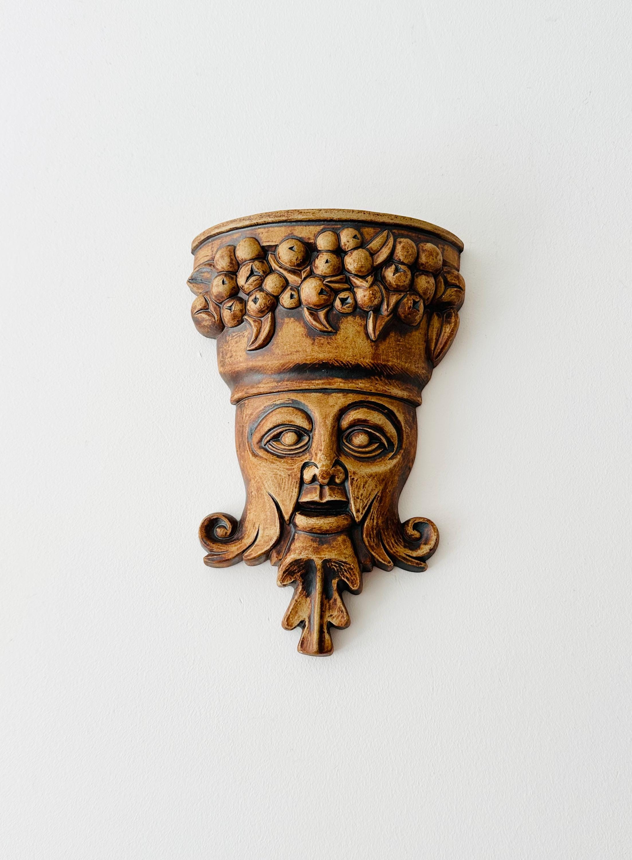 Vase Mural En Poterie Fait Main Visage D'homme, Cache-Pot Marron, Pochette Murale, Décoration De Terrasse