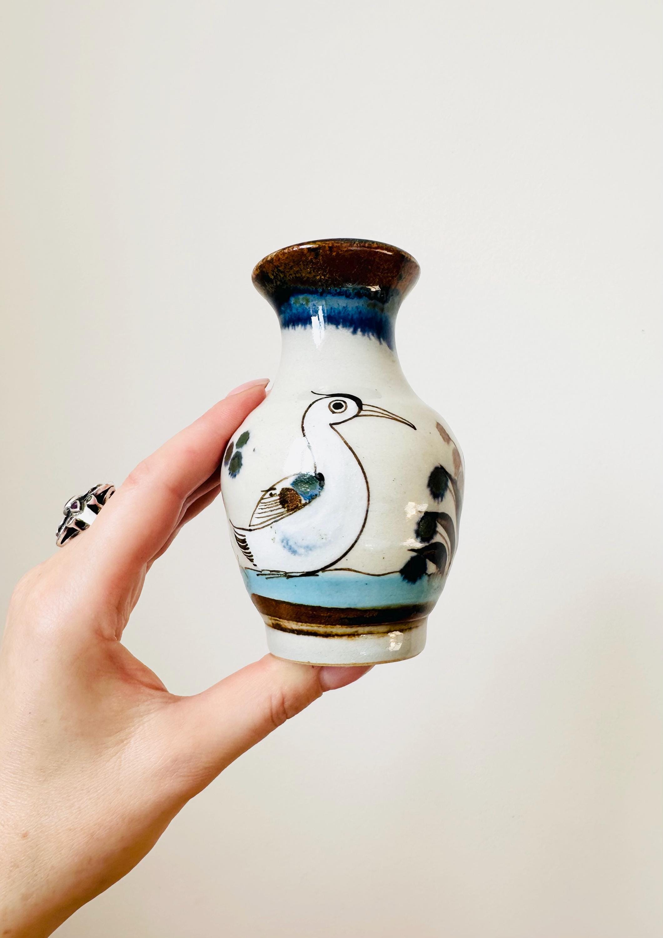 トナラ ケン エドワーズ 鳥型花瓶、メキシコ陶器花瓶、手描き花瓶