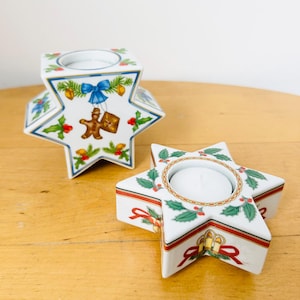 Set of 2 Vintage Hutschenreuther Christmas tealight holders, Christmas candle holders