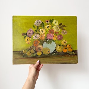 Unframed Vintage Oil Painting, Floral Oil Painting